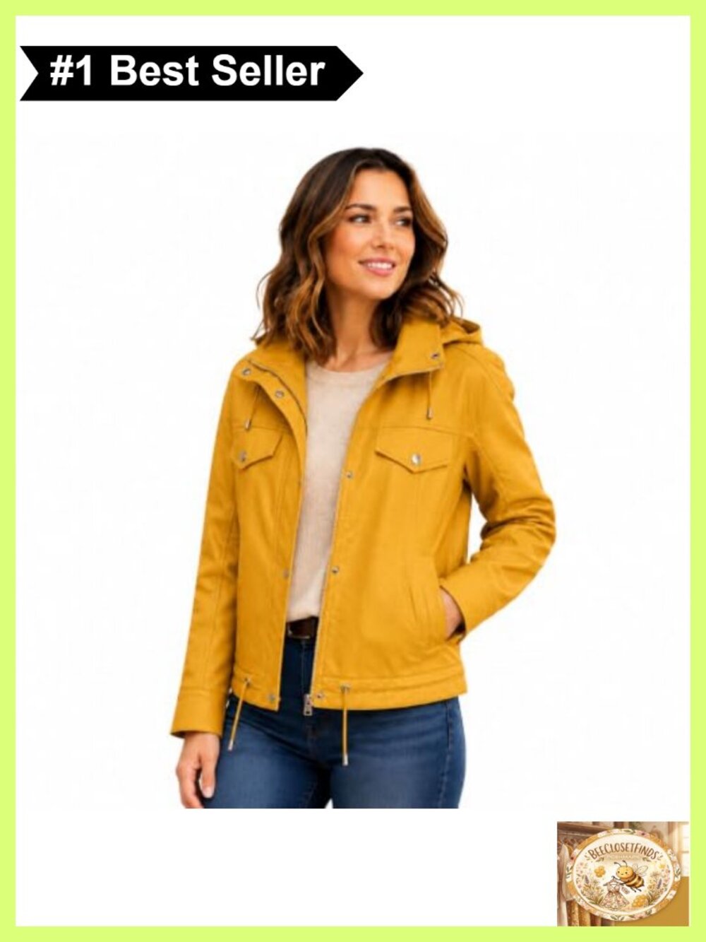 Faux Leather Jacket Removable Hood Juniors Zip Snap Pockets Hip Length